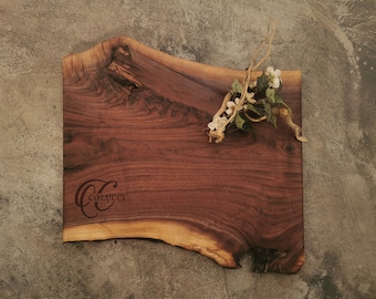 Personalized Cutting Board - One of a Kind Live Edge Walnut Cheese Board - #N824B
