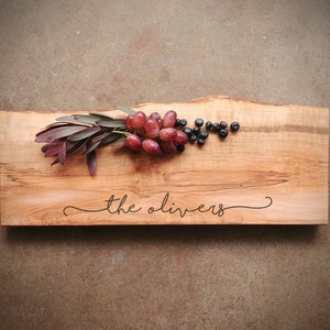 Personalized Cheese Board 20x8 inches Live Edge Cutting Board in Maple w/non skid feet and OSO Wood Butter image 1