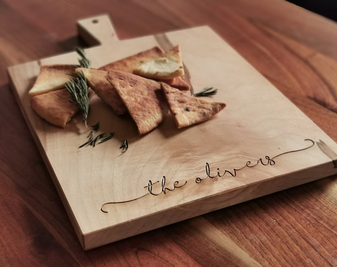 Featured listing image: Personalized Cheese Board - Cutting Board with Handle - Charcuterie Board