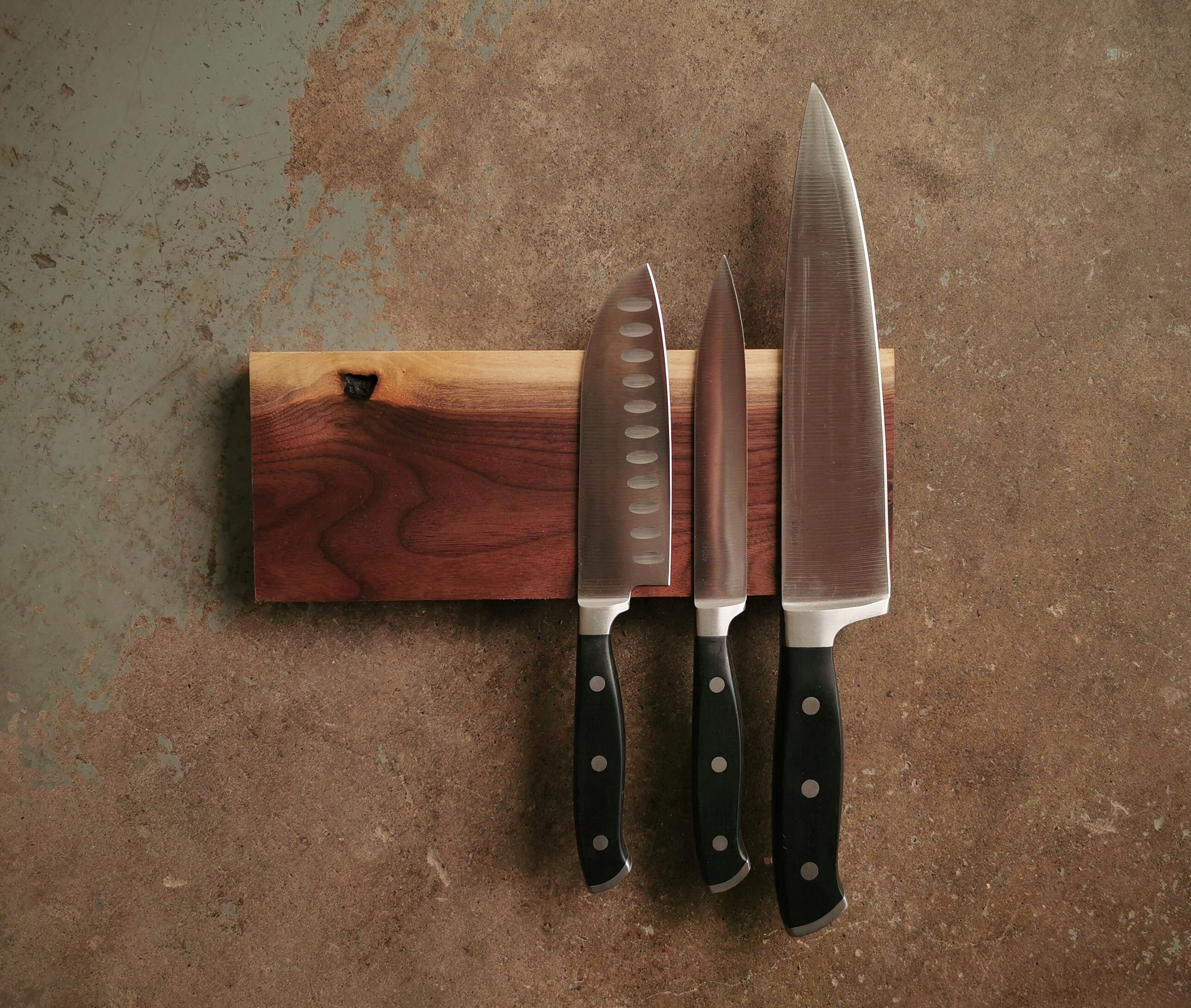 10 Inch Magnetic Walnut Knife Holder - Wooden Magnetic Knife Rack - Personalized Engraving Optional