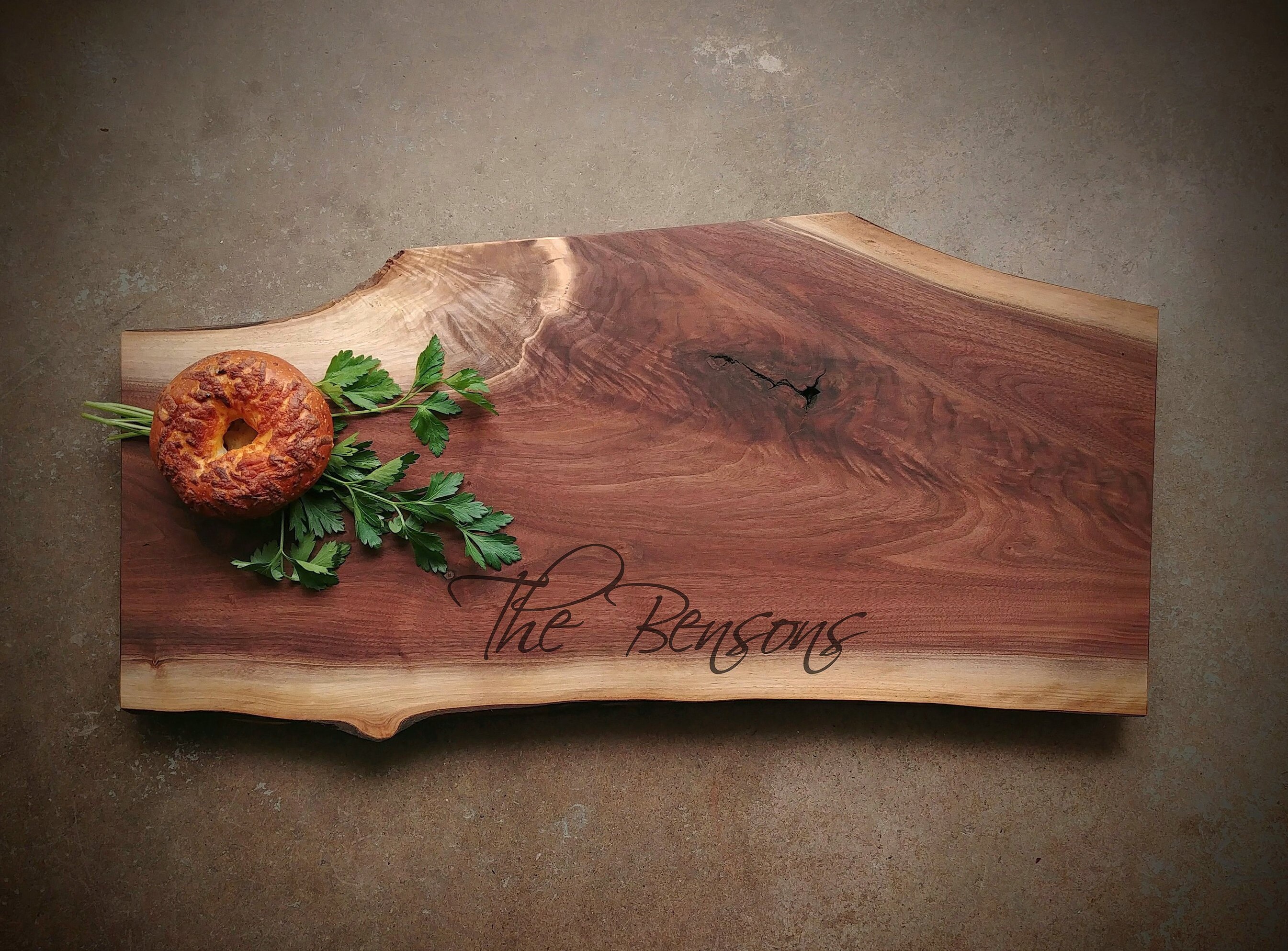 Black Walnut Live Edge Personalized Cutting Board
