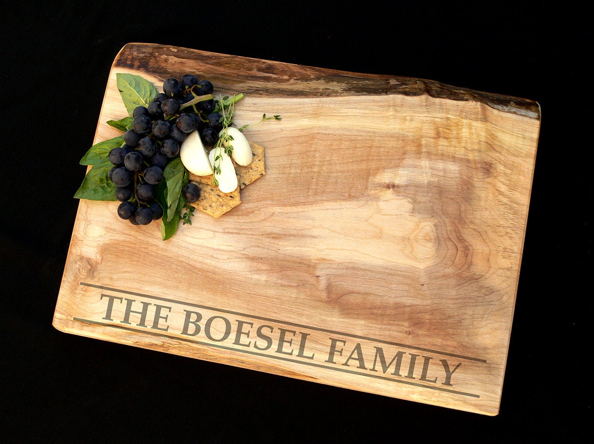Personalized Cutting Board Live Edge Maple w/Feet Wedding Cutting