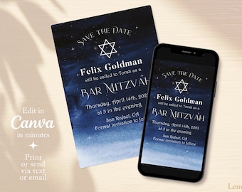 Barmitzvah Invitation, BarMitzvah Cards, Bar Mitzvah Invitation, Bar Mitzvah Save the Date Cards, Blue Bar Mitzvah Invitation Digital