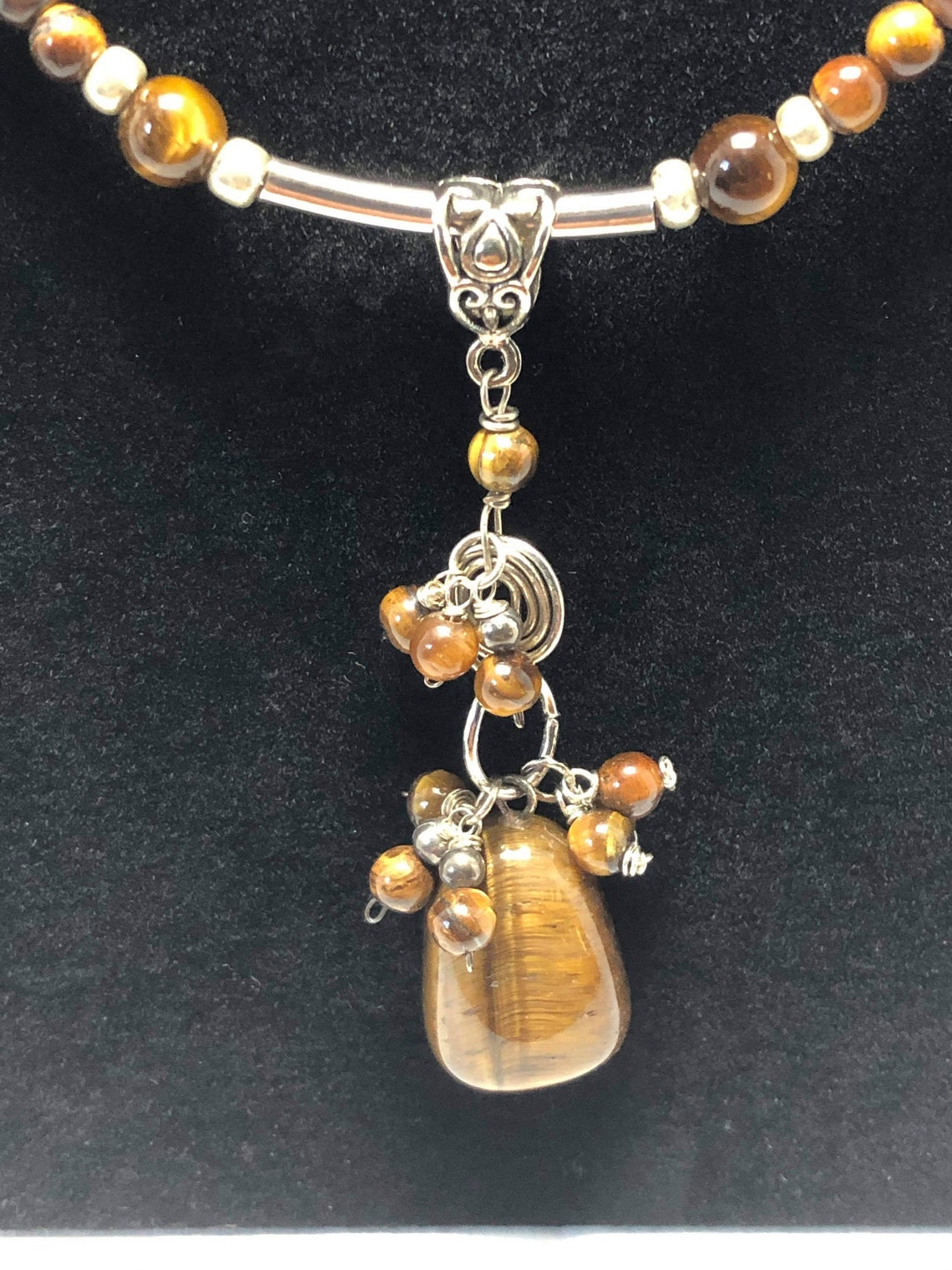 Sterling silver tiger eye necklace with pendant | Etsy