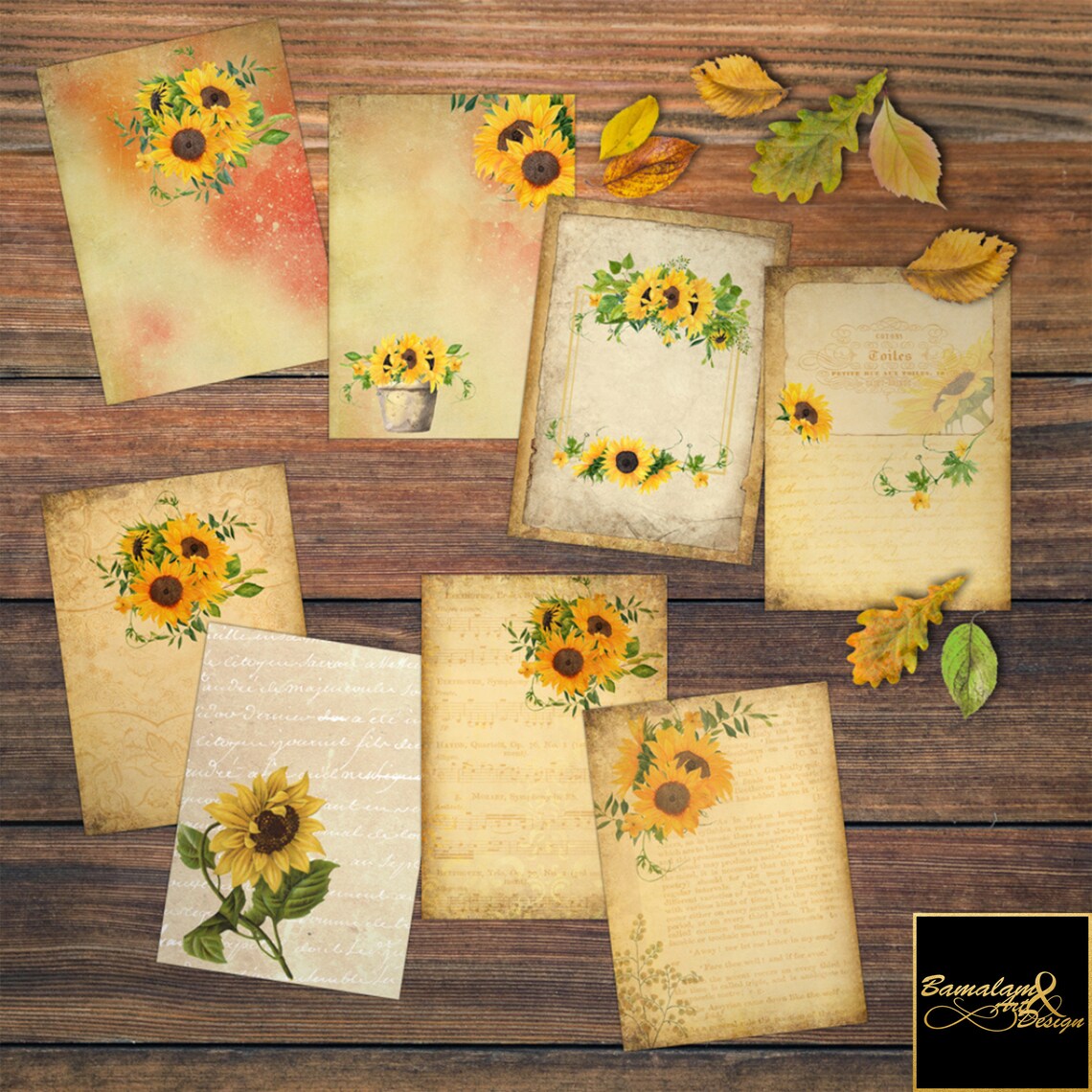 Sunflowers Junk Journal Set Printable Botanical Scrapbook Etsy UK