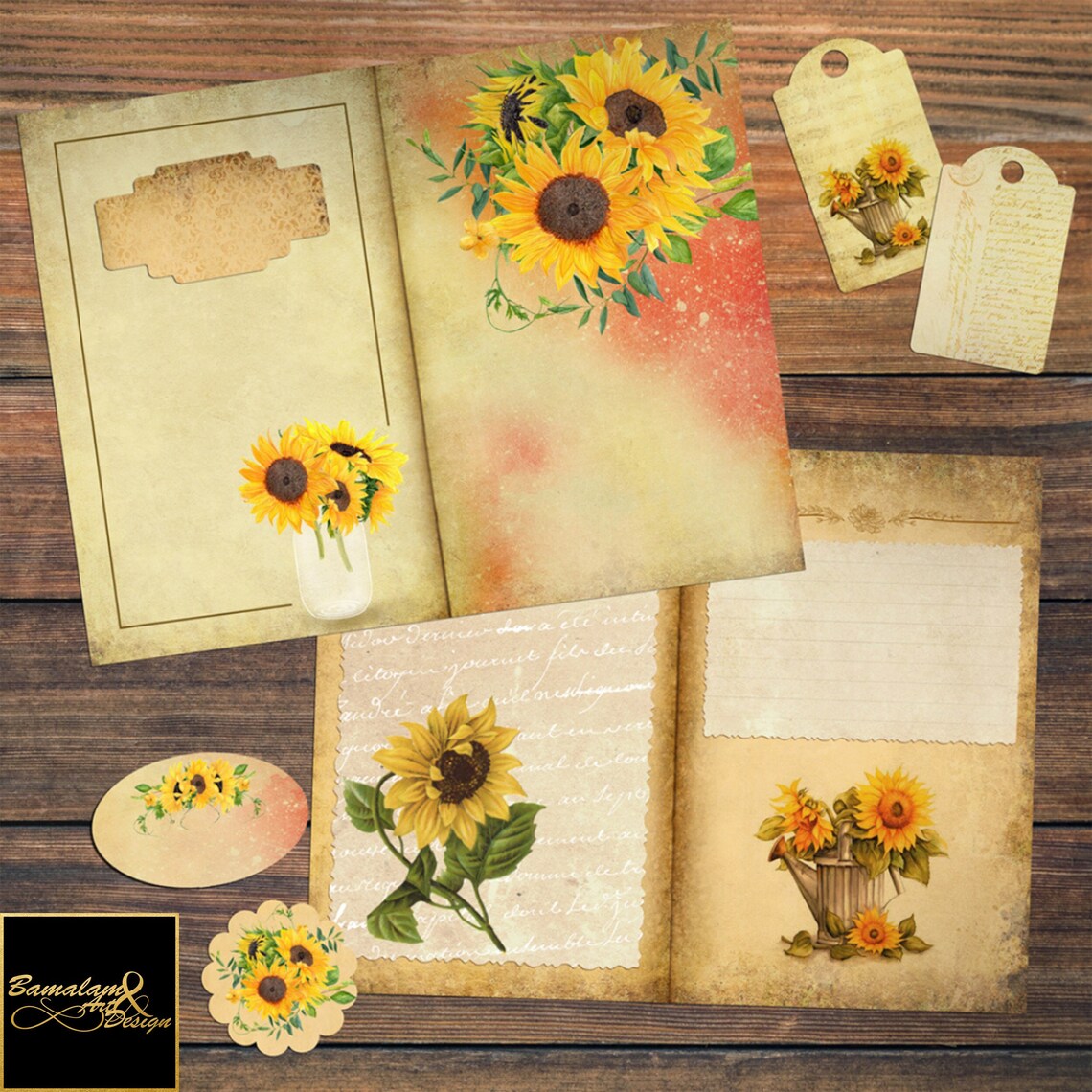 Sunflowers Junk Journal Set Printable Botanical Scrapbook Etsy UK