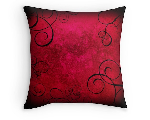 Gothic Swirls Throw Pillow Red And Black Bedroom Scatter Cushion 16x16 18x18 20x20 Gothic Decor