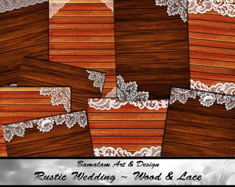 Rustic Wedding, Wood and Lace Download, Invitations, Save the Date, Scrapbooking