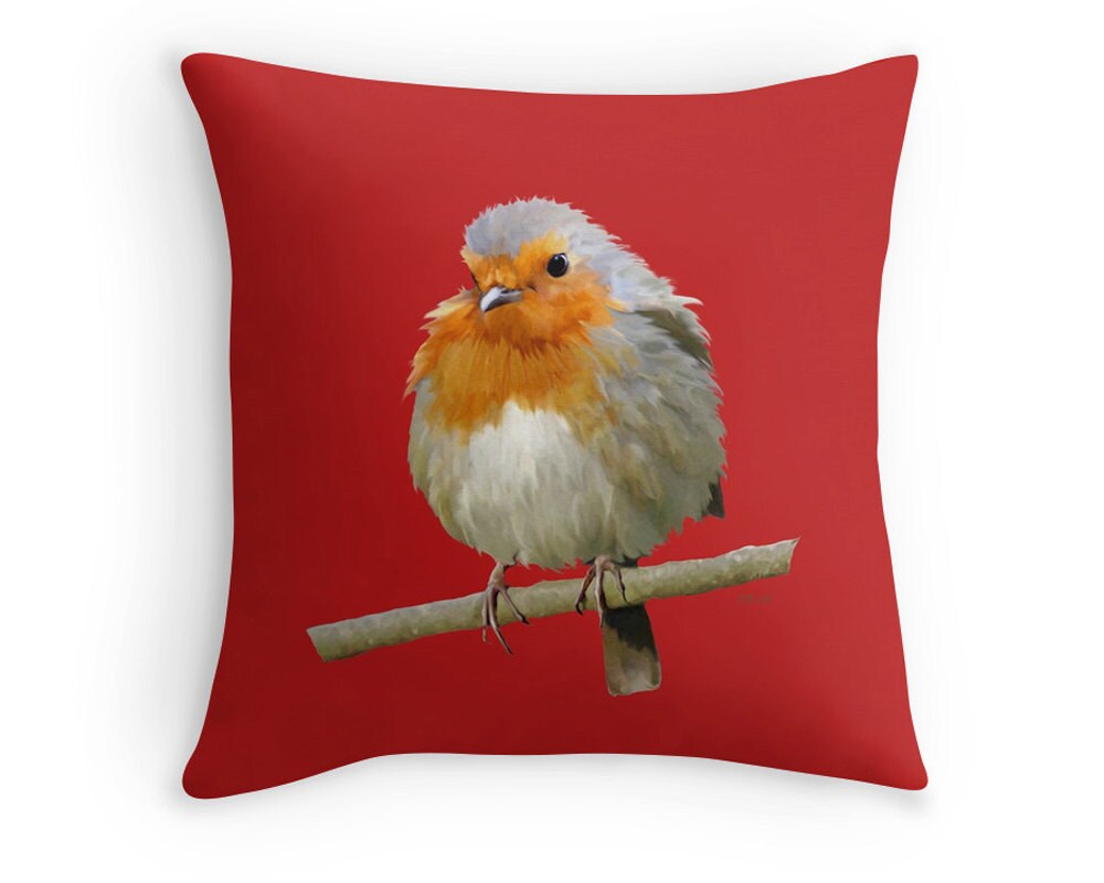 Red Robin Throw Pillow Bird Scatter Cushion 16x16 18x18 Etsy