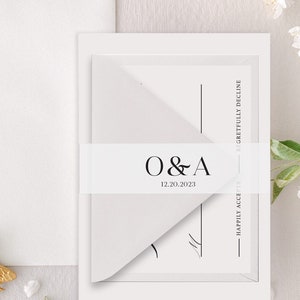 Vellum Belly Band for Wedding Invitations, Clear Vellum Band, Custom Initial Vellum Wrap, Vellum Bands for 5x7 Invites, Vellum Wrap, 1.5x11&quot;