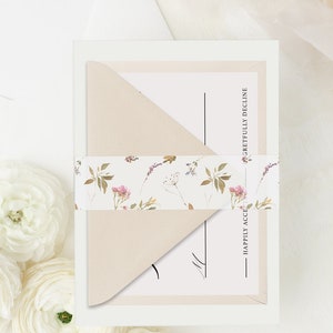 Wildflower Invitation Belly Band, Floral Belly Bands for Invitations, Printed Vellum Wedding Invitation Bands, 1.5 Inch Flower Vellum Band