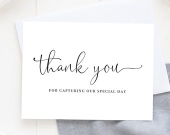 Carte de remerciement pour photographe, carte de photographe de mariage, merci d'avoir immortalisé notre journée, carte pour photographe de mariage, script simple