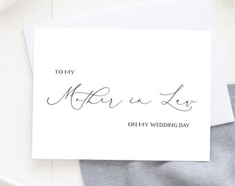 To My Mother In Law Wedding Day Card, Card to New In Laws, To my Parents Wedding Note Cards, Mother In Law Script Card, Calligraphy Script