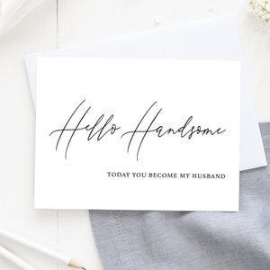 Hallo gutaussehende Karte, Hochzeitstag, für meinen Mann, für meine Frau, Braut, Bräutigam, Hochzeitskarte, Kalligraphie-Schrift, Liebesnotiz, Hochzeitskarte