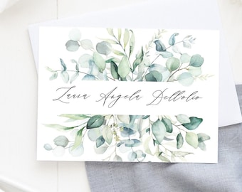 Script Personalisierte Briefkarten Set, Floral Note Karten, personalisierte Stationäre Karte Set, gefaltete Grußkarten und Umschläge, 10er-Set