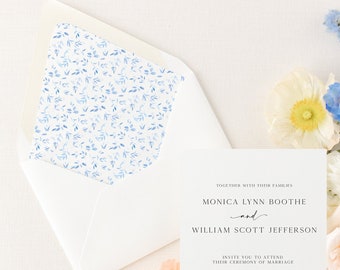 Paquet de doublure d'enveloppe de mariage floral bleu poudré, doublure d'enveloppe bleue personnalisée, enveloppe de faire-part de mariage, enveloppes avec lignes