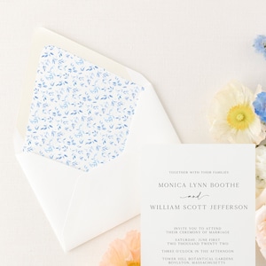 Dusty Blue Floral Wedding Envelope Liner Pack, Custom Blue Envelope Liner, Wedding Invitation Envelope, Lined Envelopes