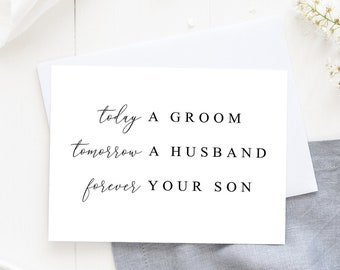 Mother Of The Groom Card,  Today A Groom Tomorrow A Husband Forever Your Son Card, Wedding Card From Groom, Father Of The Groom Card