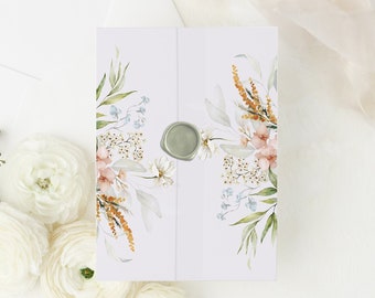 Veste en vélin à fleurs printanières, faire-part de mariage en vélin, papier vélin 5 x 7, faire-parts en vélin transparent à imprimé floral, fleurs en papier vélin