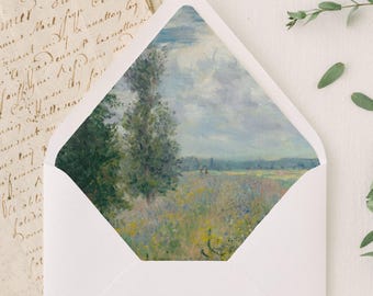 Papier protecteur beaux-arts champs de coquelicots pour faire-part de mariage A7 euros, hors-texte de papeterie de mariage Claude Monet, lot de 10 protège-enveloppes