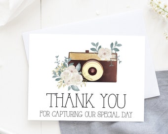 Photographer Thank You Card, Thank You For Capturing Our Special Day Wedding Day Card, Thank You Wedding Photographer