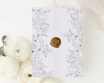 Veste en vélin floral, enveloppement d’invitation en vélin, invitation de mariage en vélin 5x7, papier vélin floral noir pour invitations, vélin