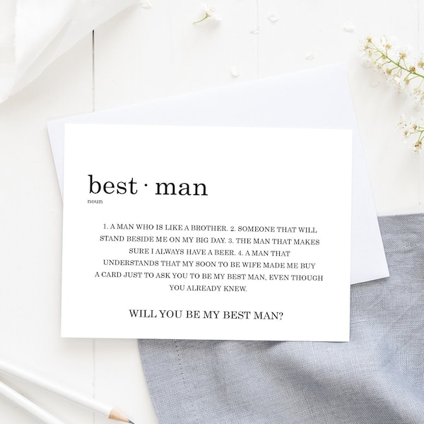 Best Man Proposal Card, Definition Proposal Card, Will You Be My Best Man, Best Groomsman Funny Card, Bridal Party, Asking Card