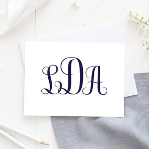 Klassieke monogram gevouwen notitiekaarten, bedankkaartjes, klassieke notitiekaarten, traditionele 3 eerste notitiekaarten, bruiloft bedankje briefpapier