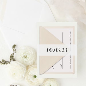Custom Belly Bands for Wedding Invitations, Clear Vellum Band with Wedding Date, Dated Vellum Belly band for Invitations