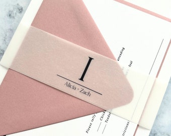 Bande ventrale personnalisée en vélin, Papier d'emballage personnalisé pour faire-part de mariage avec noms et initiales, Papeterie de mariage moderne, Décoration d'invitation