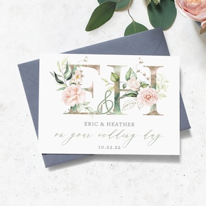 Hochzeitskarte für Paar, Blumenglückwünsche, Hochzeitstaggeschenk, Brautpaar, frisch verheiratet, personalisierte Hochzeitskarte, Hochzeitsgrußkarte