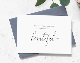 Wedding Thank You Card, Thank You for Making Me Feel Beautiful, Wedding Vendor Thank You, Make Up Artist, Wedding Day Card From Bride
