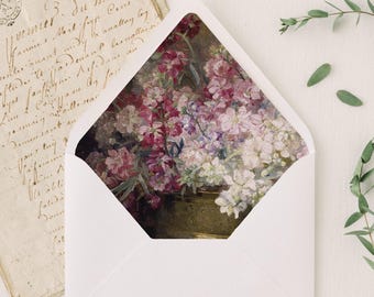Protège-enveloppes à fleurs lilas beaux-arts pour faire-part de mariage, insert de papeterie élégant, lot de 10 protège-enveloppes de mariage euros