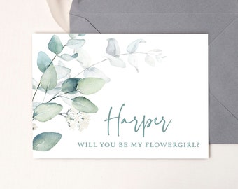 Flower Girl Proposal Card Will You Be My Flower Girl, Greenery Card, Custom Flower Girl Card, Junior Bridesmaid Proposal Cad