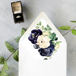 Navy Floral Envelope Liner, Modern 5x7 Envelope Liner, Wedding Invitation Envelope, Blue Liner, Lined Envelopes, Set of 10 Liners
