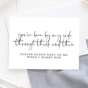 Tarjeta de propuesta de dama de honor, has estado a mi lado en las buenas y en las malas, propuesta de dama de honor divertida, tarjetas para la fiesta de bodas