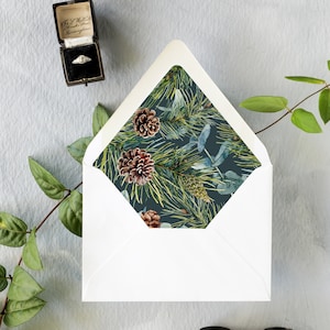 Grüner Hochzeitsumschlag Liner Pack, Benutzerdefinierte Grüner Blumeneinladung Liner, Weihnachtshochzeitseinladung Umschlag, grünes Blatt, gefütterte Umschläge