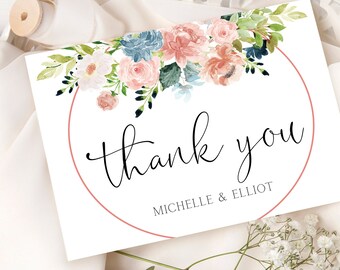 Custom Wedding Thank You Cards, Personalized Wedding Stationery, Personalized Thank You Cards for Wedding, Floral Watercolor Thank You Cards
