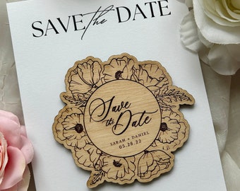 Save the Date Magnets Wood Floral Wedding Magnets Wedding Favors Custom Wood Magnet with Cards Rustic Save the Date, Floral Wedding Invite