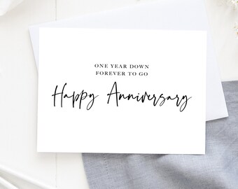 Carte du premier anniversaire, un an pour toujours, carte d’anniversaire de mariage de la 1ère année, cadeau du 1er anniversaire, carte de mari, femme
