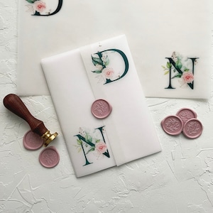 Custom Floral Vellum Jacket, 5x7 Printed Vellum Wrap, 5x7 Vellum Wedding Invitation, Printed Vellum Jacket, Clear Wrap for DIY Invite