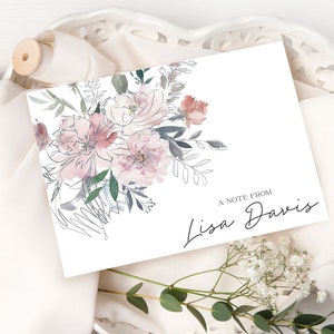 Personalisiertes Briefpapier mit Blumen, gefaltete Grußkarten, Eine Notiz von der personalisierten Karte, innen leer, Aquarellblumen, 10er-Set
