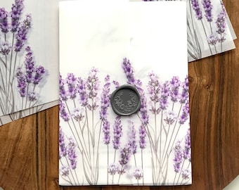 Lavender Vellum Jacket, 5x7 Vellum Invitation Wrap, Printed Floral Vellum Paper, Floral Printed Wrap for DIY Invitation