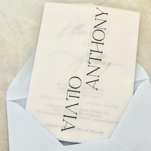 Personalisierte Pergamentjacke für Einladung, Benutzerdefinierte Pergamentverpackung Moderne Hochzeit, Pergamenthochzeits-Wrap 150x200 Transluzent Save the Dates