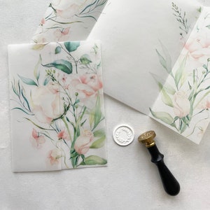 Pink Rose Vellum Jacket, 5x7 Printed Vellum Paper, Vellum Invitation, Vellum Wrap, Blush Rose Floral Printed Wrap for DIY Invitations