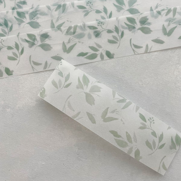 Belly Bands for Wedding Invitations, Sage Green Vellum Band for 5x7 Wedding Invitations, Green Floral Belly Band, Vellum Invitation Band