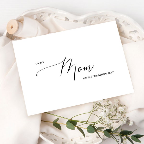 Mom of the Bride Card, Mom of the Groom Card, To my Mom Calligraphy Wedding Card, Bridal Party Card on Wedding Day, Wedding Love Note Card