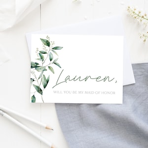 Maid of Honor Proposal Card, Custom Eucalyptus  Greenery Proposal Card, Bridesmaid Proposal, Gift Box Idea, Wedding Card For Bridal Party