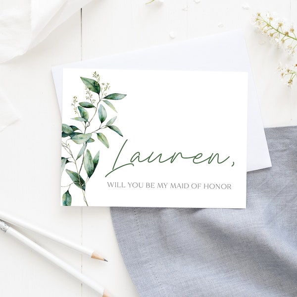 Maid of Honor Proposal Card, Custom Eucalyptus  Greenery Proposal Card, Bridesmaid Proposal, Gift Box Idea, Wedding Card For Bridal Party