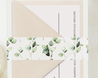 Bandes de ventre d’eucalyptus pour les invitations de mariage, bande de vélin vert pour invitations de mariage 5x7, bande de ventre de vélin floral, bande d’invitation